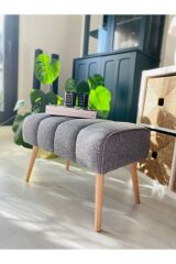 Handmade Gürgen Ahşap Ayak Kırık Beyaz Teddy Kumaş Puf Bench Koltuk Sandalye