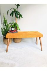 Ahşap Ayaklı Handmade Geniş Oturum Alanlı Turuncu Tedy Kumaş Pofidik Puf Bench Koltuk