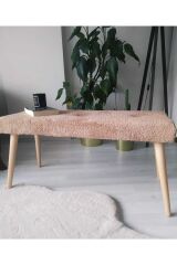 Ahşap Ayaklı Handmade Geniş Oturum Alanlı Turuncu Tedy Kumaş Pofidik Puf Bench Koltuk