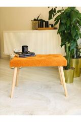 Gürgen Retro Ahşap Ayaklı Handmade Turuncu Pofidik Puf Bench Koltuk Sandalye