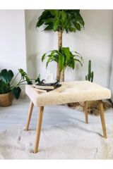 Gürgen Retro Ahşap Ayaklı Handmade Turuncu Pofidik Puf Bench Koltuk Sandalye