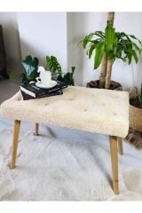 Gürgen Retro Ahşap Ayaklı Handmade Turuncu Pofidik Puf Bench Koltuk Sandalye